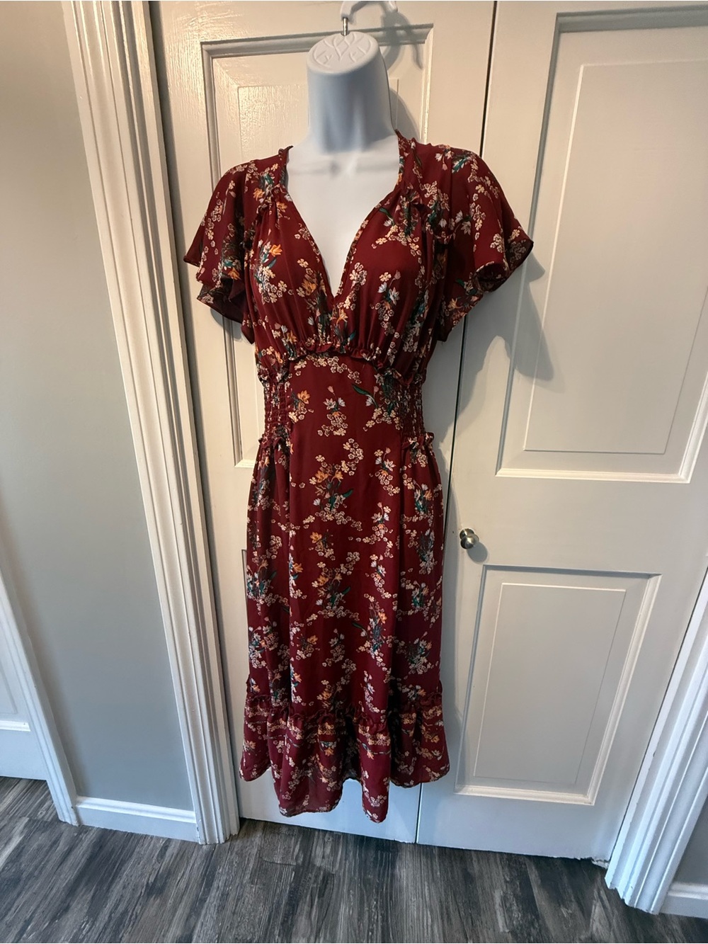 Max Studio Rust Floral V-Neck Dress